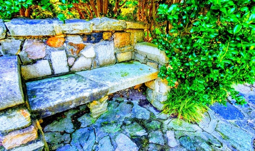Stone bench at Memorial Gardens Concord NC