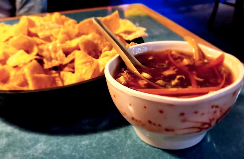 Hot & Sour Soup with fried wontons