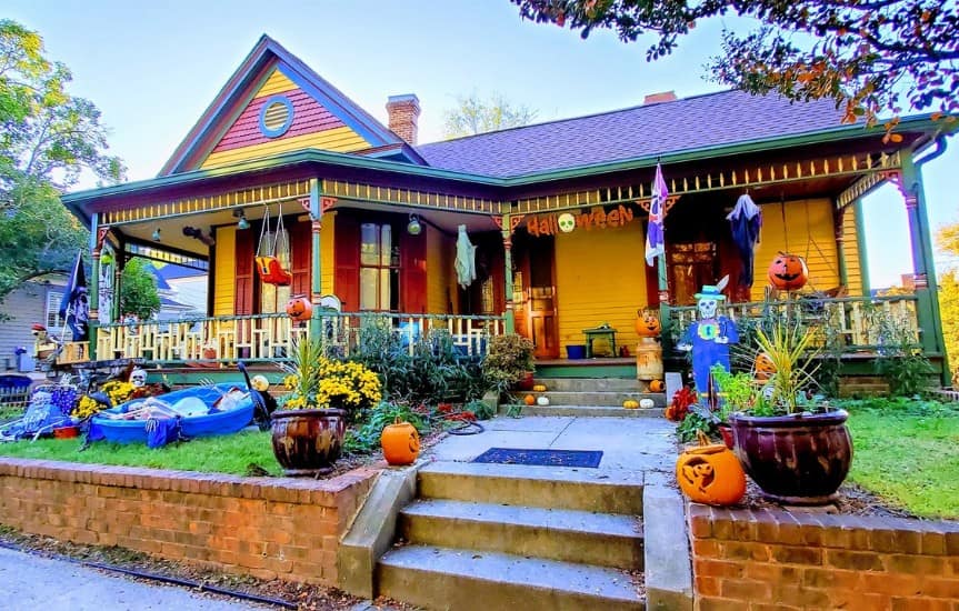 Historic Oakwood In Raleigh, NC at Halloween decorated house