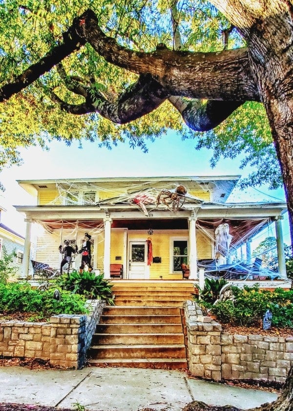 Yellow House with Halloween Decor Historic Oakwood in Raleigh