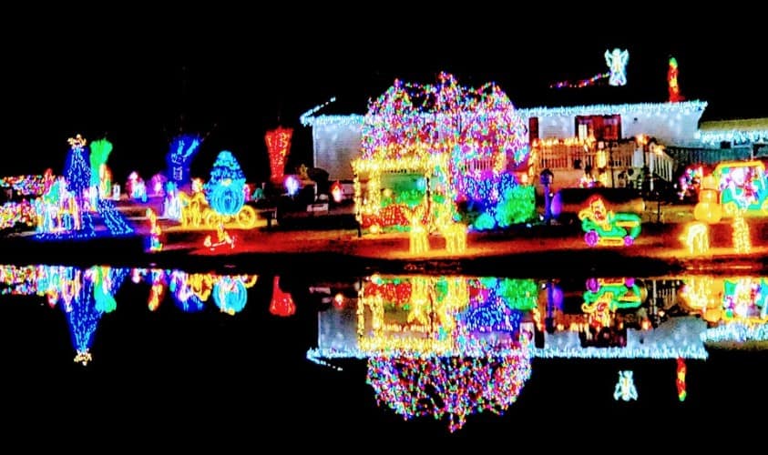 Christmas Lights Reflecting in Pond