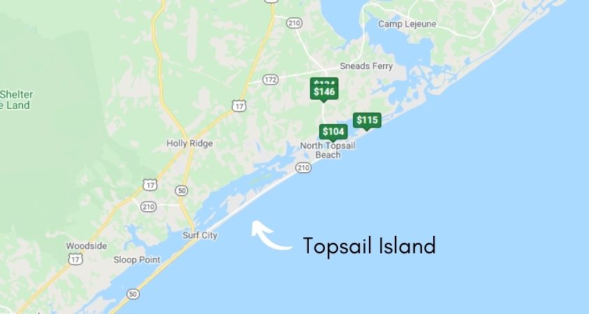 Topsail Island Best Places To Stay Shelling Map