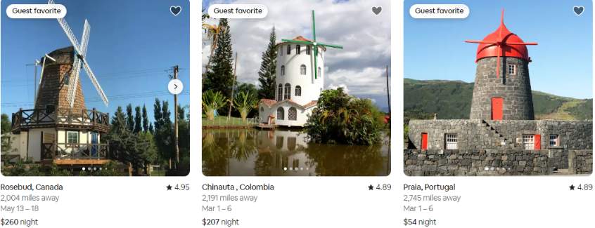 Airbnb has more rental choices than Whimstay - windmills