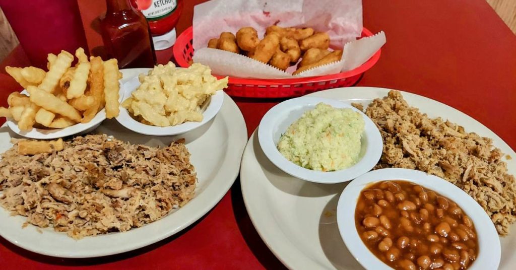 BBQ plate from Bullock's BBQ in Durham, NC. This place is referenced in the tv show Stranger Things.