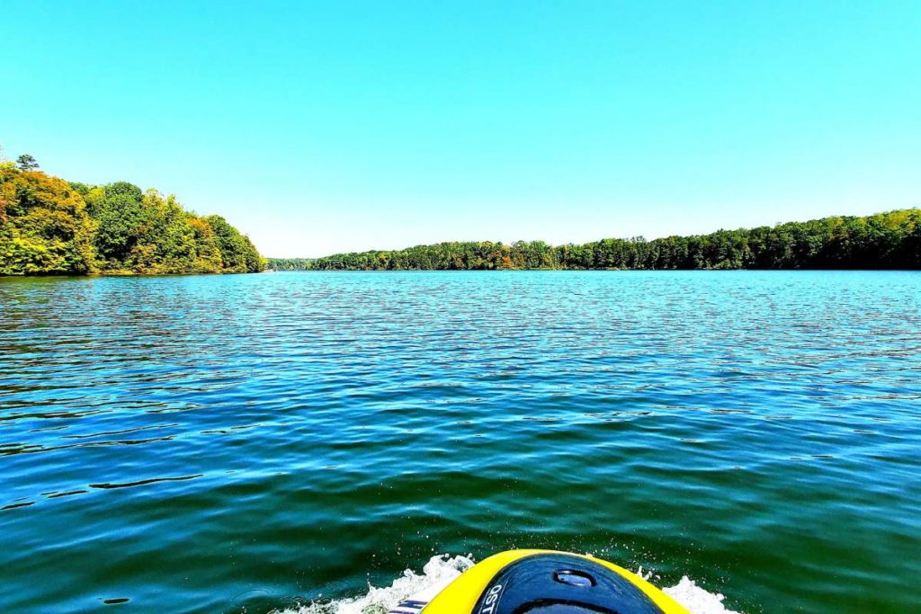 Jet skiing on Mayo Lake in North Carolina.